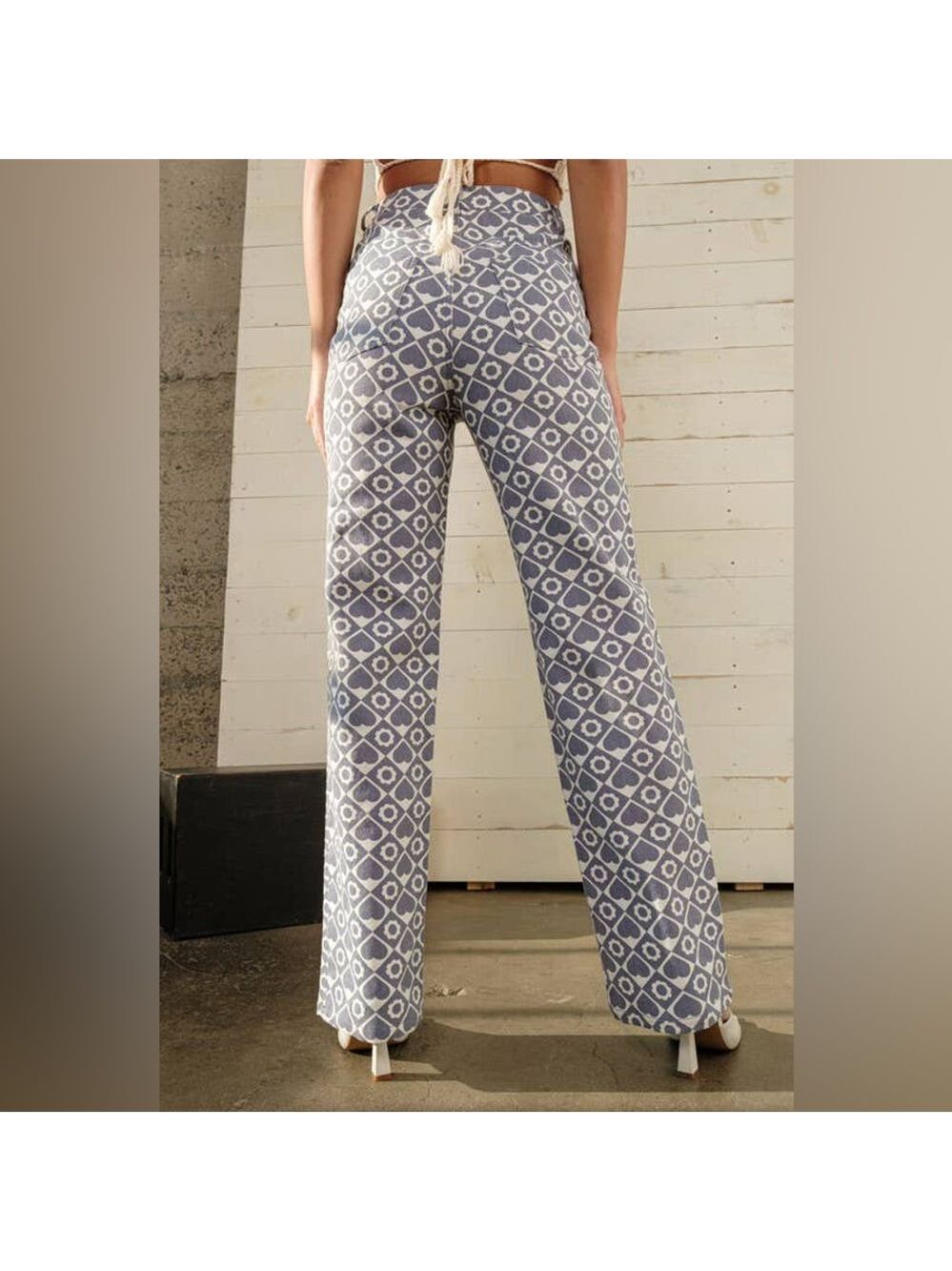 Papermoon remi check heart cotton pants Medium 5 pocket high rise NEW NWT - Picture 5 of 16
